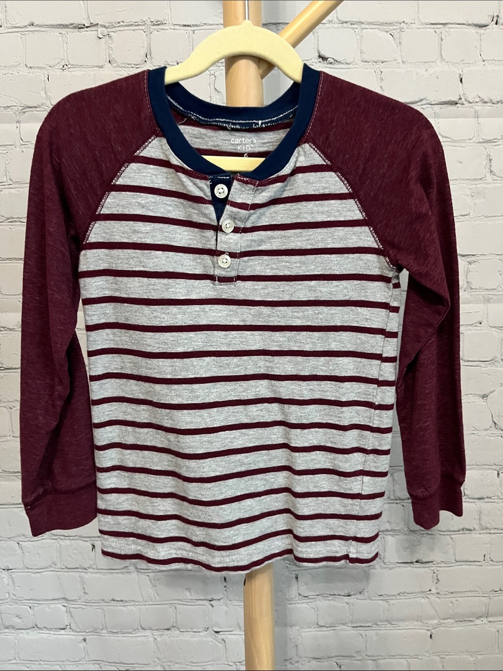 ⭐️⭐️ PICK 5 / $20 Carter's Striped Henley Tee in Burgundy, Heather Gray and Navy